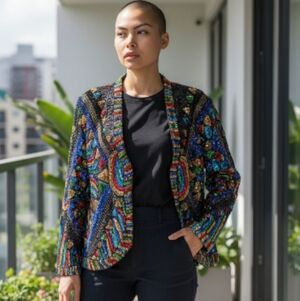 Brilliant Vintage Black Silk Jacket | Hand Embellished with Multicolored Beads &